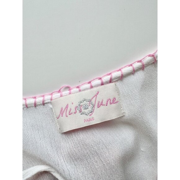 MISS JUNE White Sequin Embroidered Pink Tasseled Mini Caftan Cover Up, One Size - Picture 8 of 11